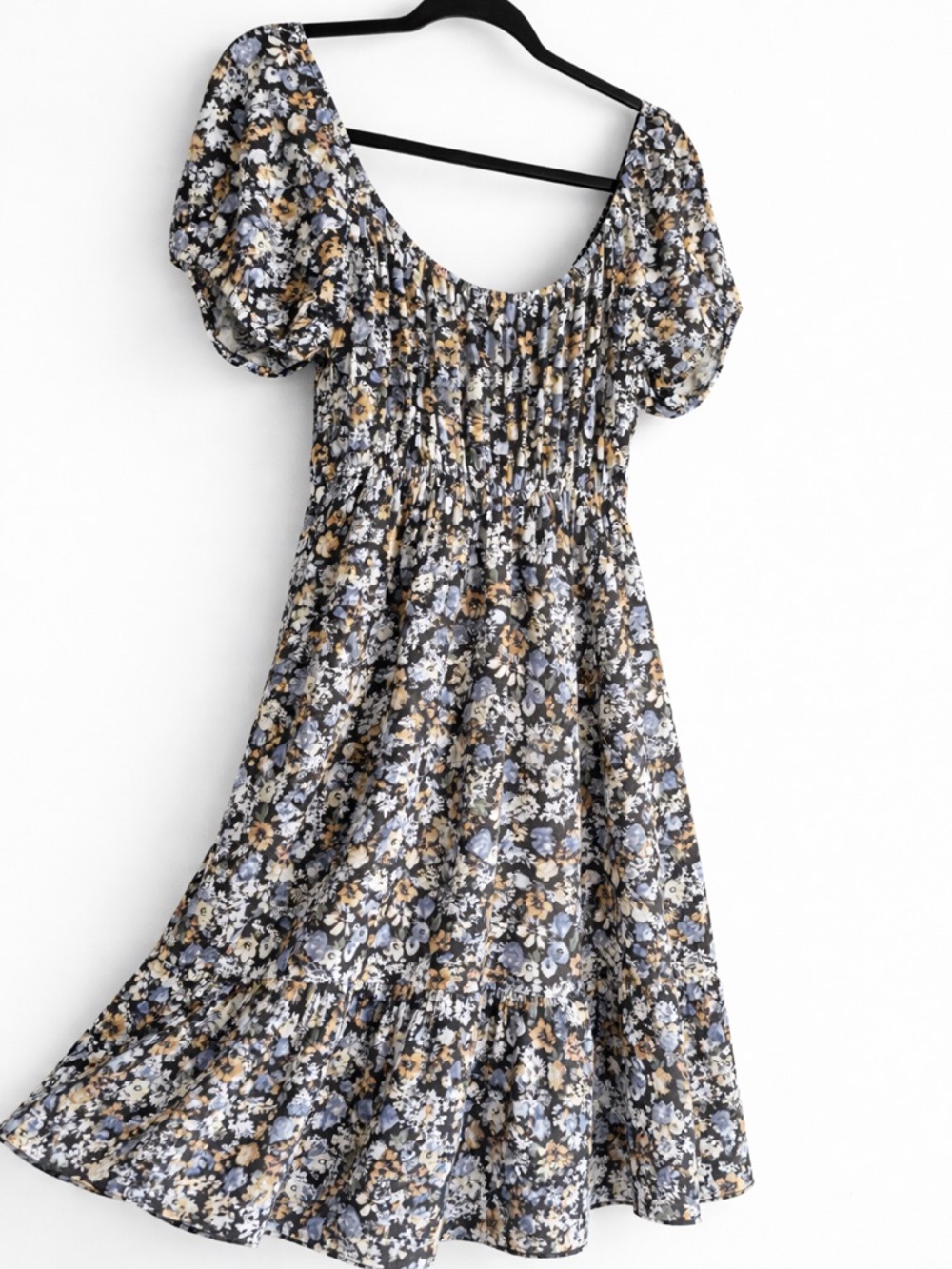 Hollister Floral Smocked Mini Dress Black Blue Yellow Ditsy Puff Sleeve Small - Picture 4 of 5